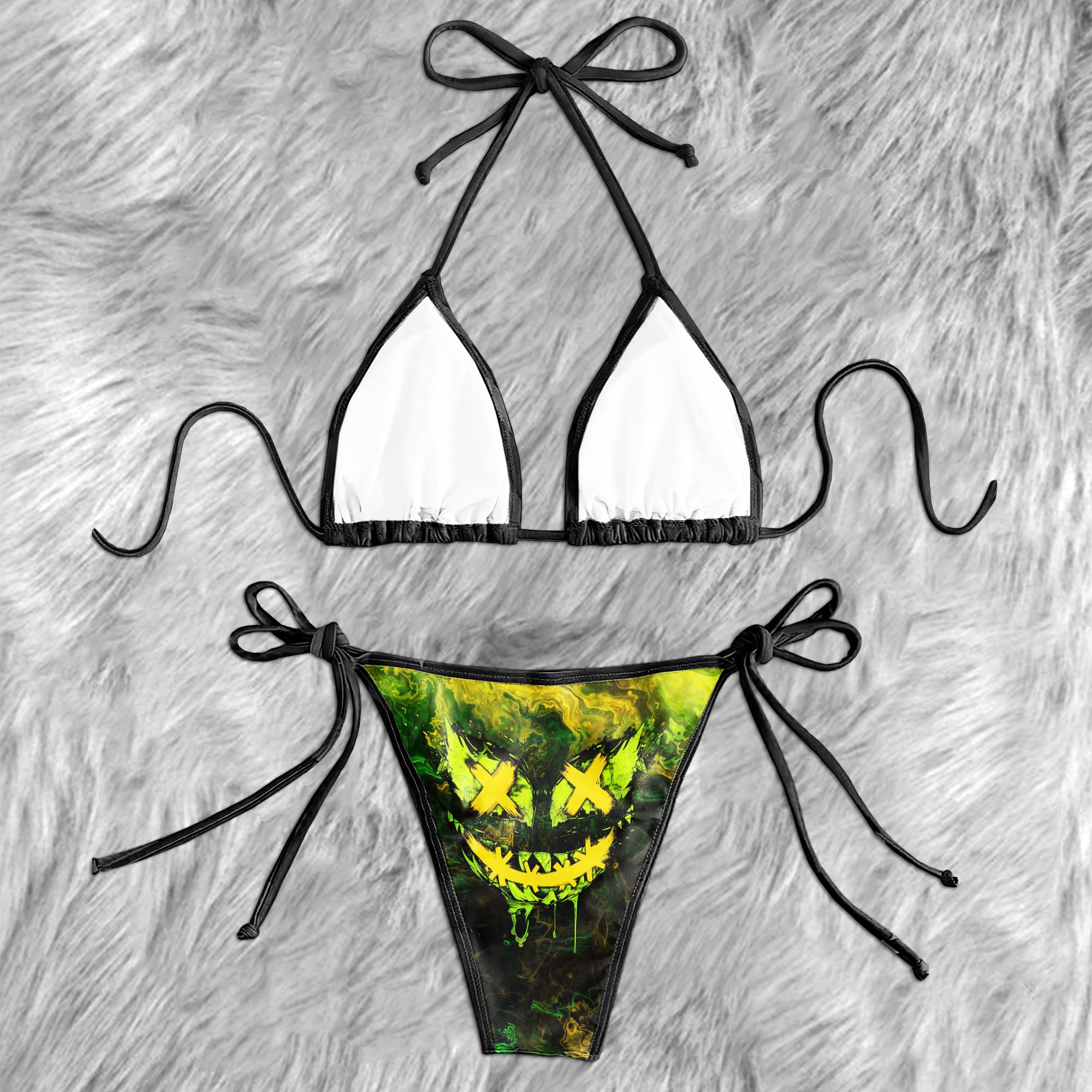 Abstract Scary Face Micro Triangle Bikini Swimsuit - Wonder Skull
