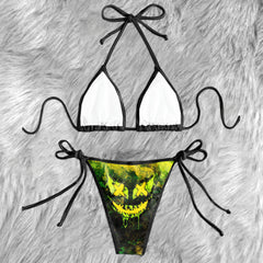 Abstract Scary Face Micro Triangle Bikini Swimsuit - Wonder Skull