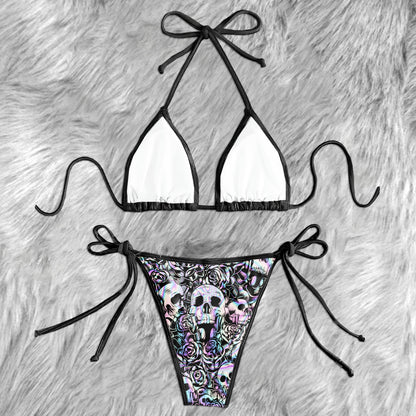 Neon Gothic Skull Rose Micro Triangle Bikini Swimsuit