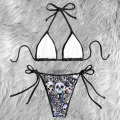 Neon Gothic Skull Rose Micro Triangle Bikini Swimsuit