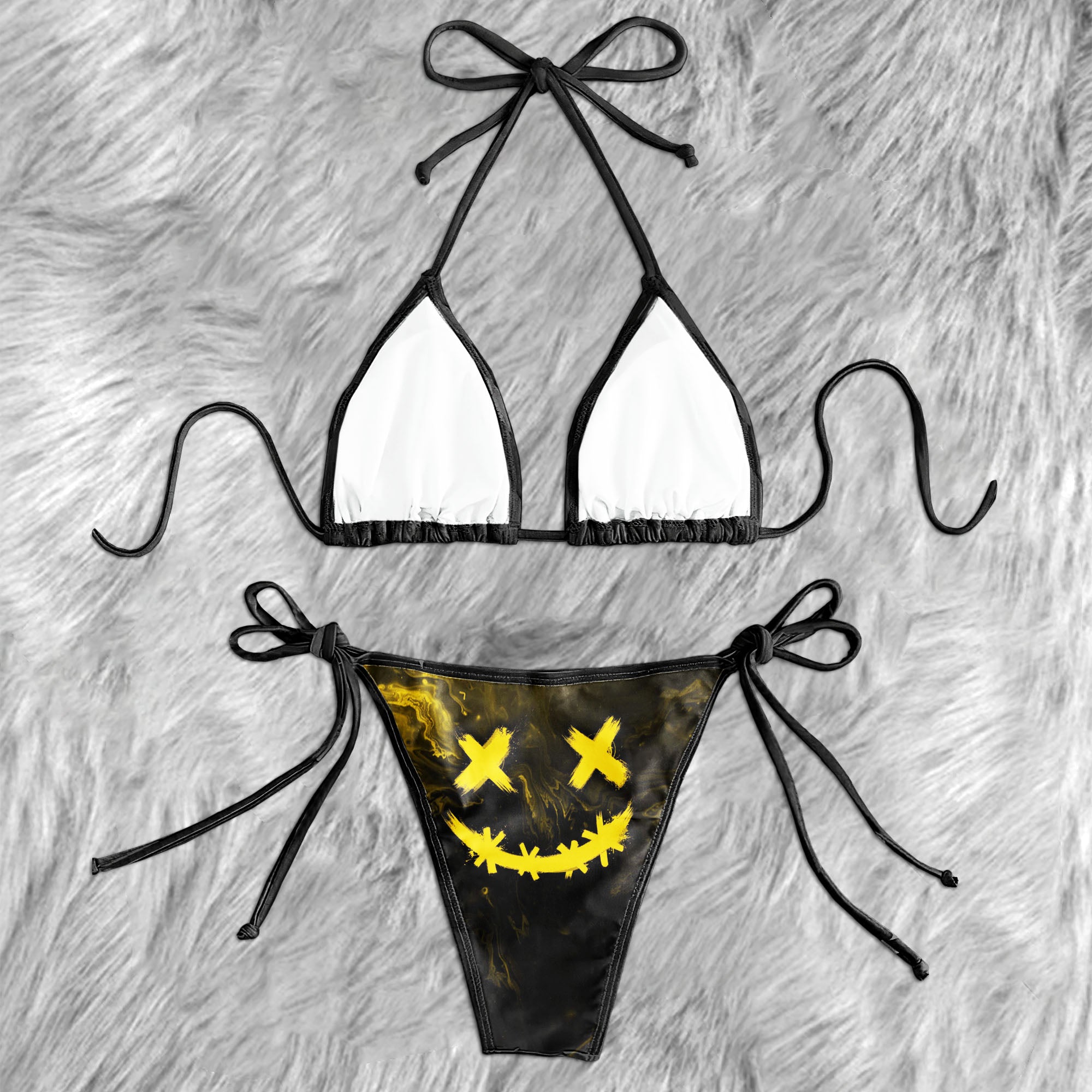 Yellow Crazy Face Micro Triangle Bikini Swimsuit - Wonder Skull