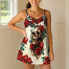 Crimson Rose Skull Vintage Short Cami Dress