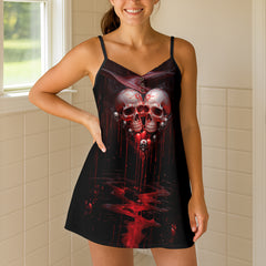 Bleeding Heart Skulls Short Cami Dress