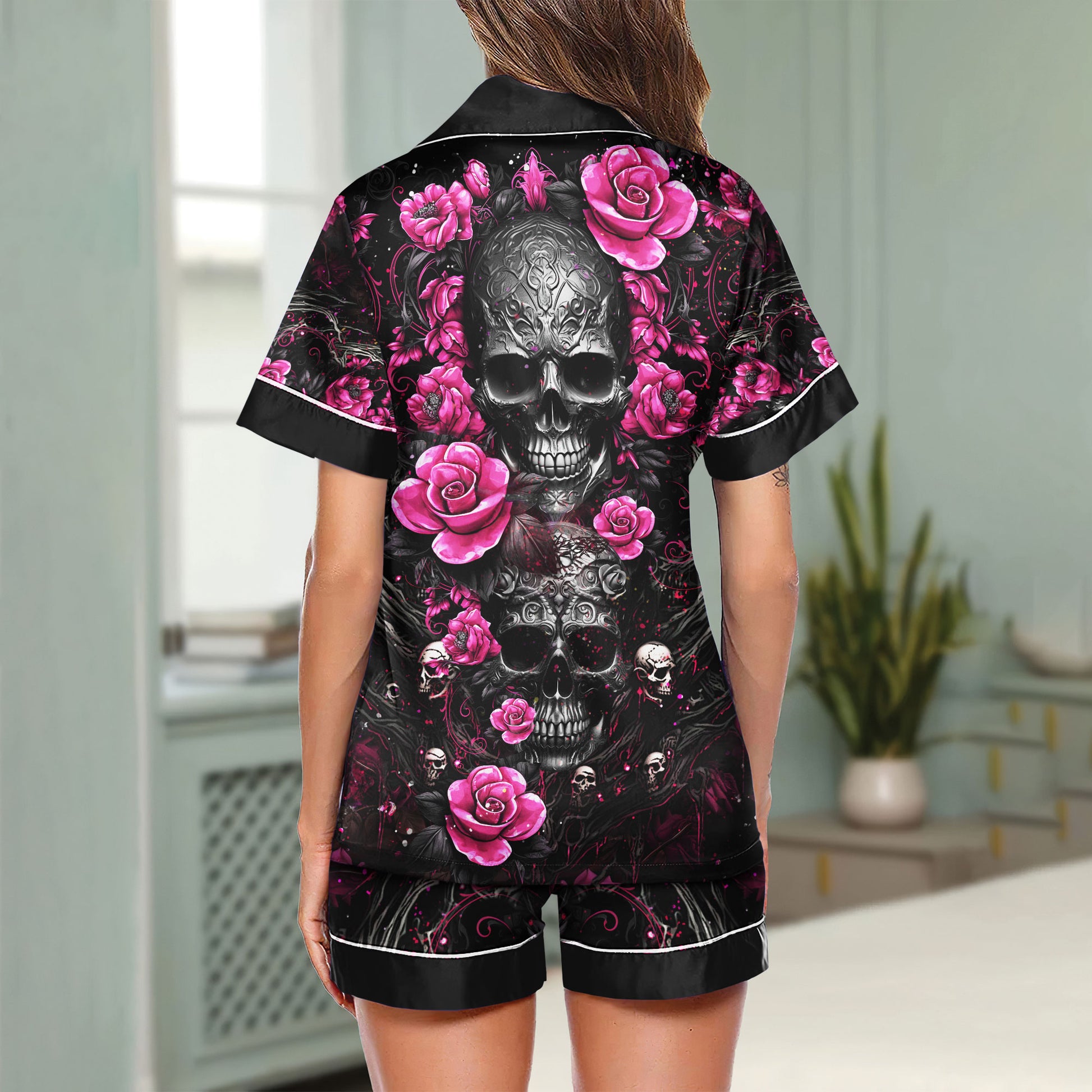 Chic and stylish women's pajama set with unique design prints and statement sleeves, Soft and luxurious fabrics make this pajama set perfect for bedtime or lounging at home.