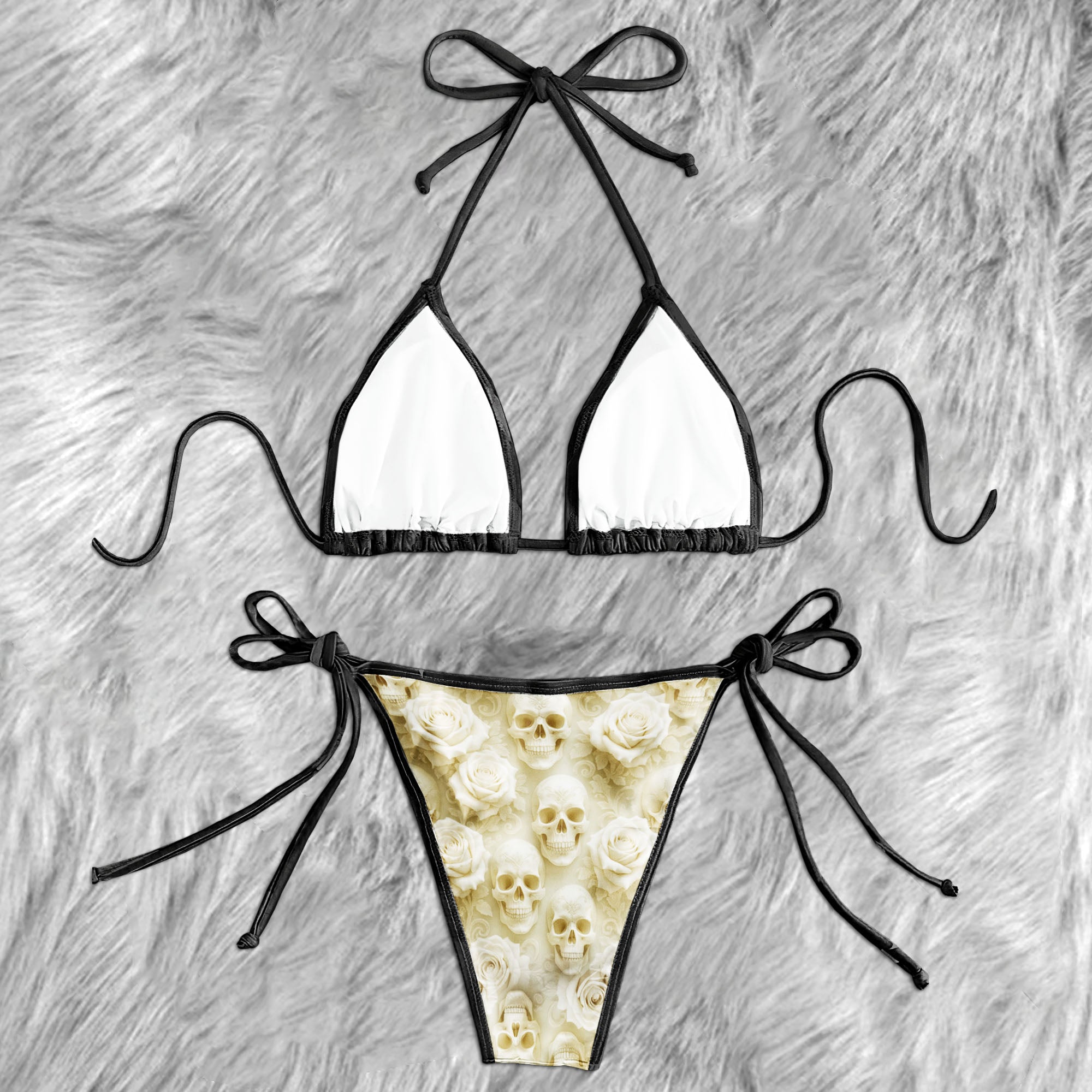 Ivory Afterlife Skull Pattern Micro Triangle Bikini Swimsuit