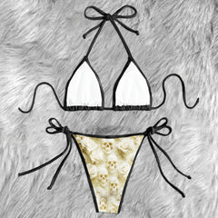Ivory Afterlife Skull Pattern Micro Triangle Bikini Swimsuit