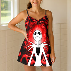 Grinning Shadow Skull Short Cami Dress