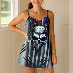 Patriotic American Flag Skull Short Cami Dress