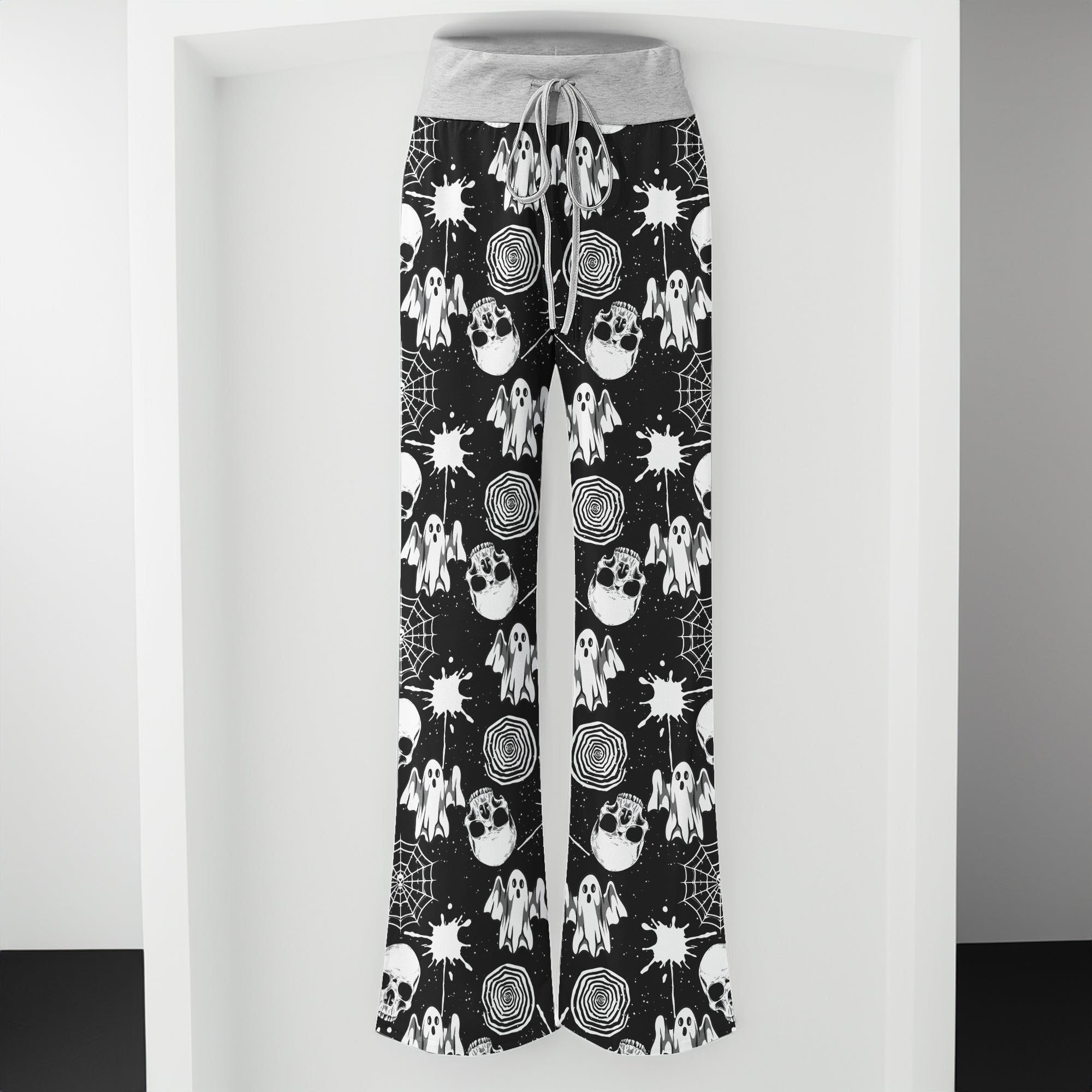 Halloween Skull Pattern Women's High-waisted Wide Leg Pants