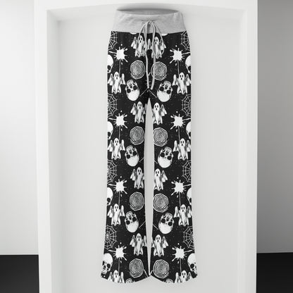 Halloween Skull Pattern Women's High-waisted Wide Leg Pants