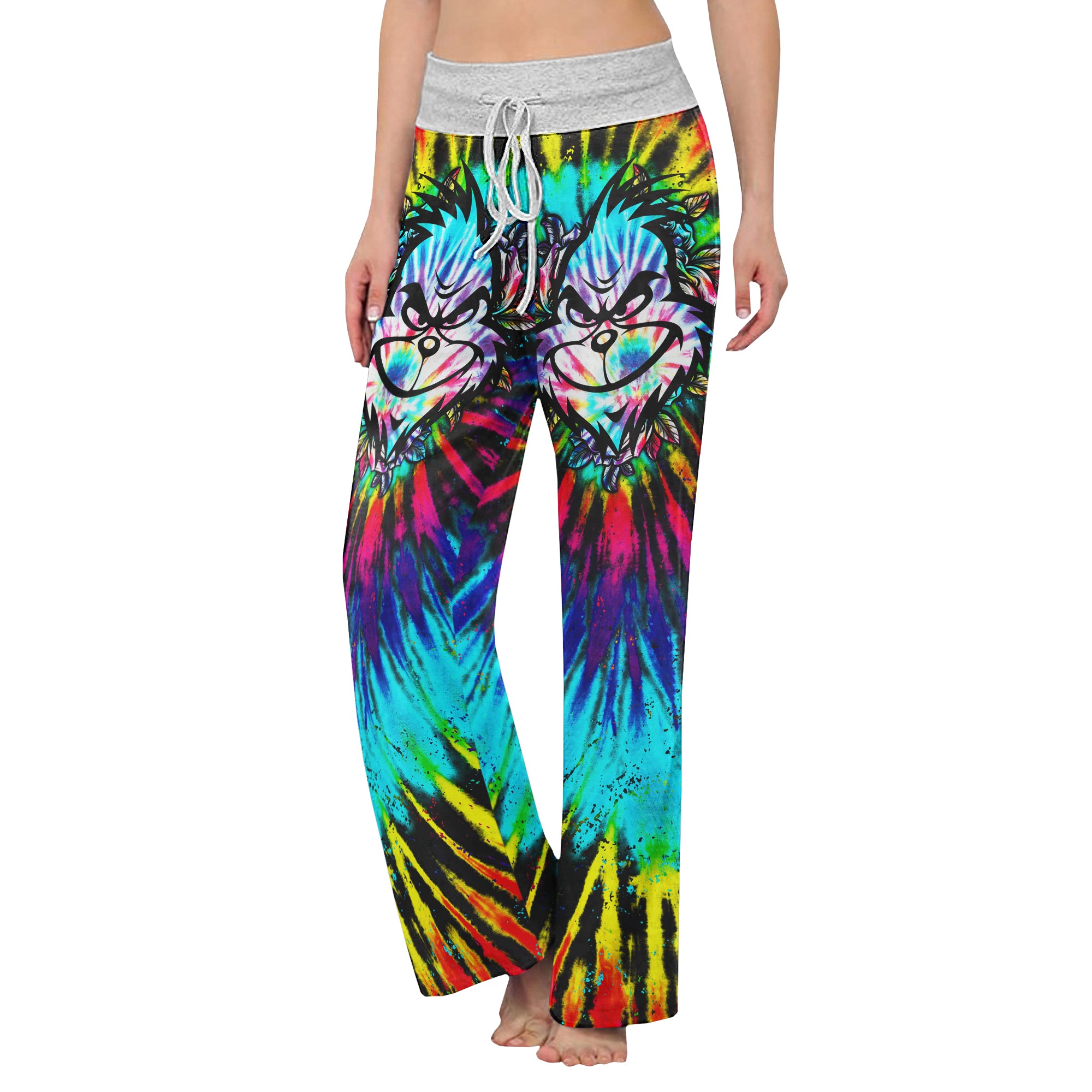 TieDye Rainbow Nightmare Theme Women's High-waisted Wide Leg Pants | Wonder Skull