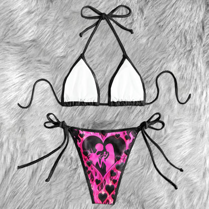 Flaming Hearts Gothic Love Micro Triangle Bikini Swimsuit