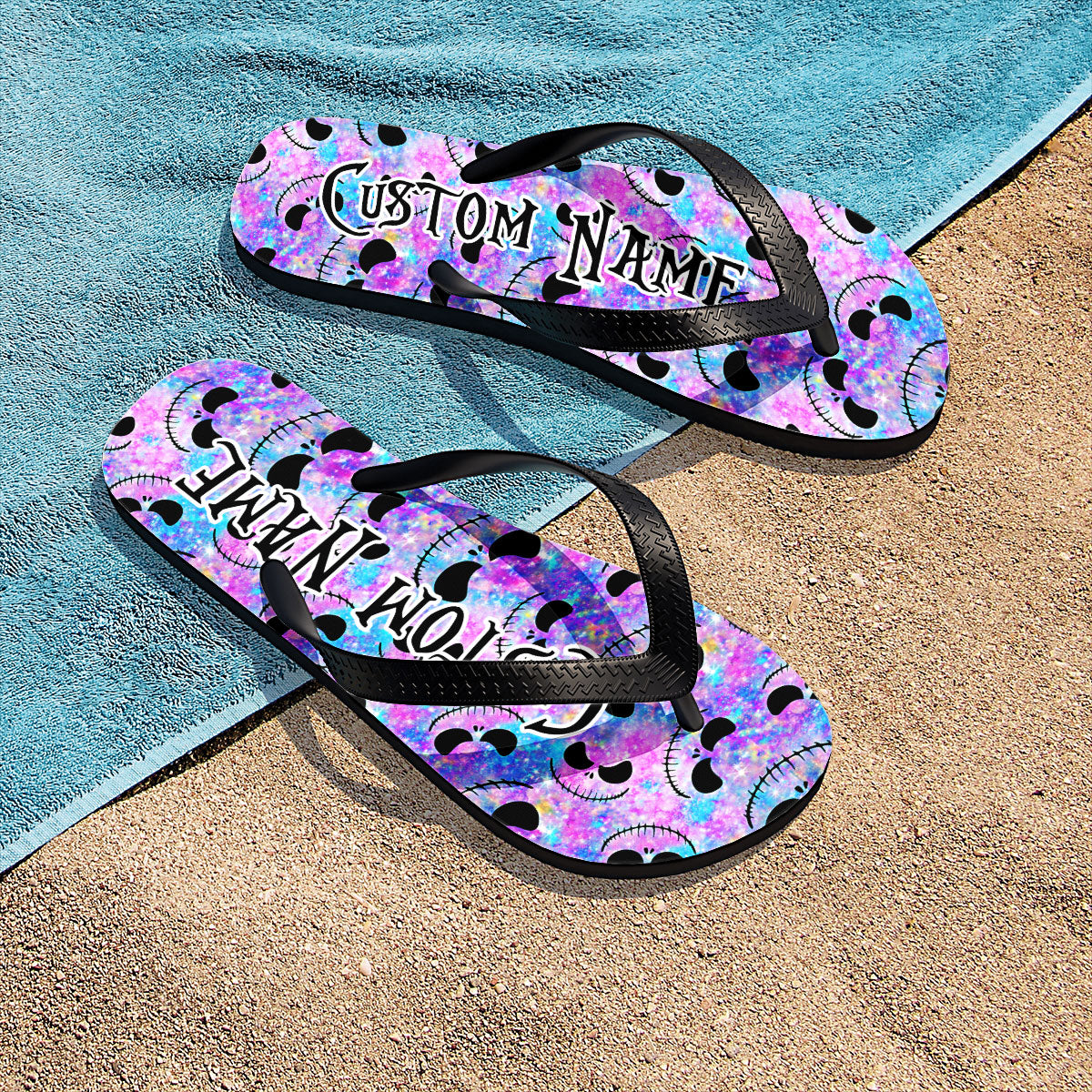 Image of a pair of beach flip flops with a sleek design, featuring a comfortable yoga mat footbed, non-slip sole, and water-friendly materials. Perfect for summer outings, beach walks, and casual occasions.