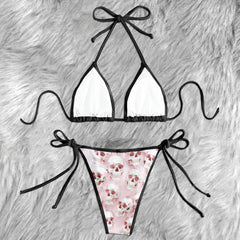 Soft Pink Metallic Skull Micro Triangle Bikini Swimsuit
