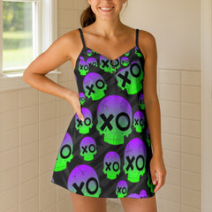 Dead Cute Chaos Pattern Short Cami Dress