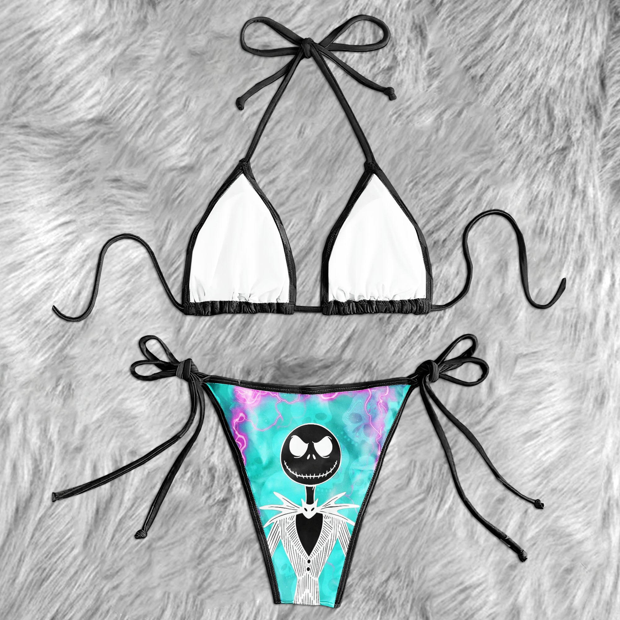 Cyber Skellington Teal Micro Triangle Bikini Swimsuit