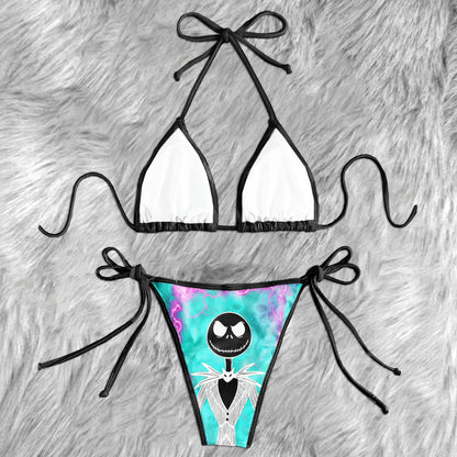 Cyber Skellington Teal Micro Triangle Bikini Swimsuit