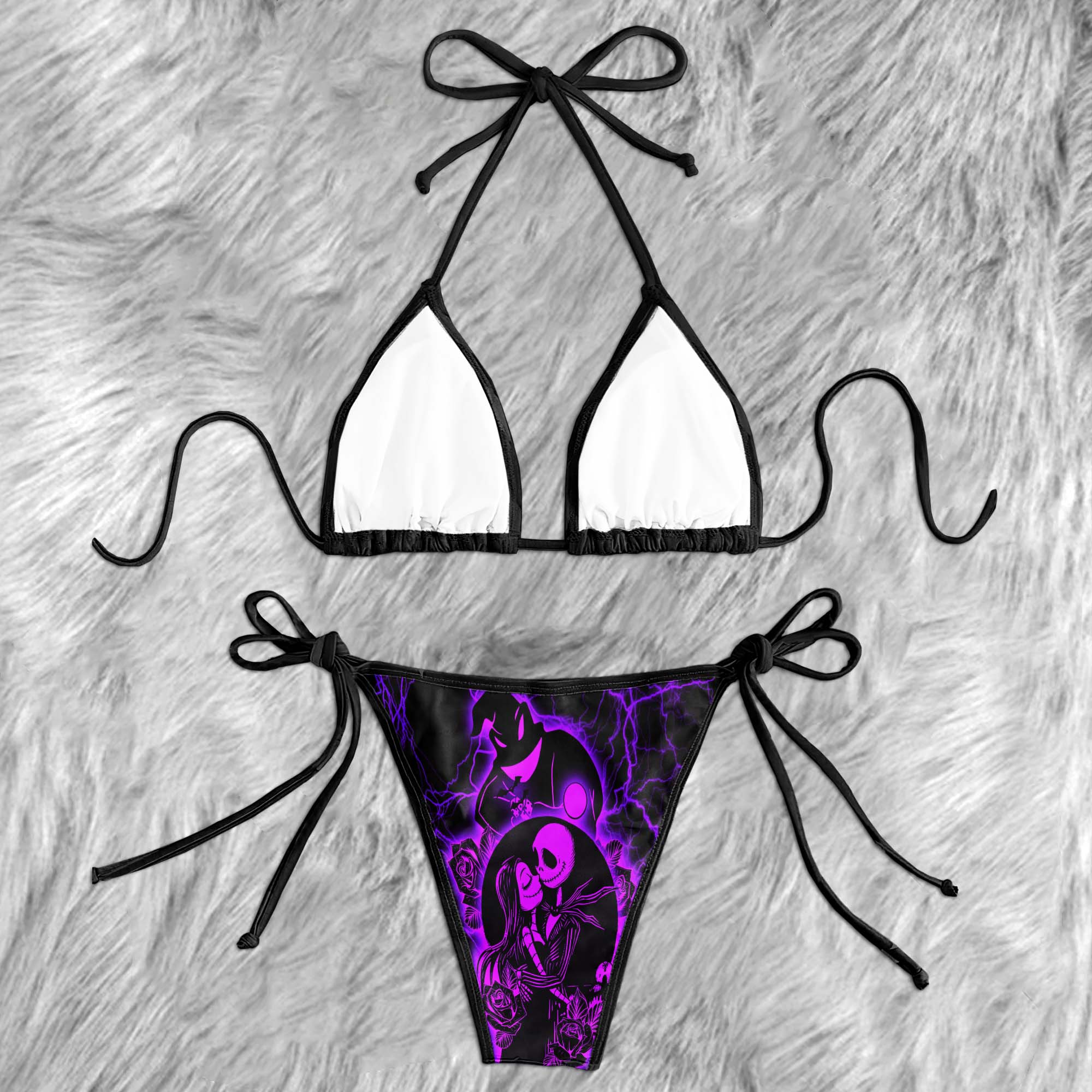 Dark Violet Couple Skeleton Micro Triangle Bikini Swimsuit