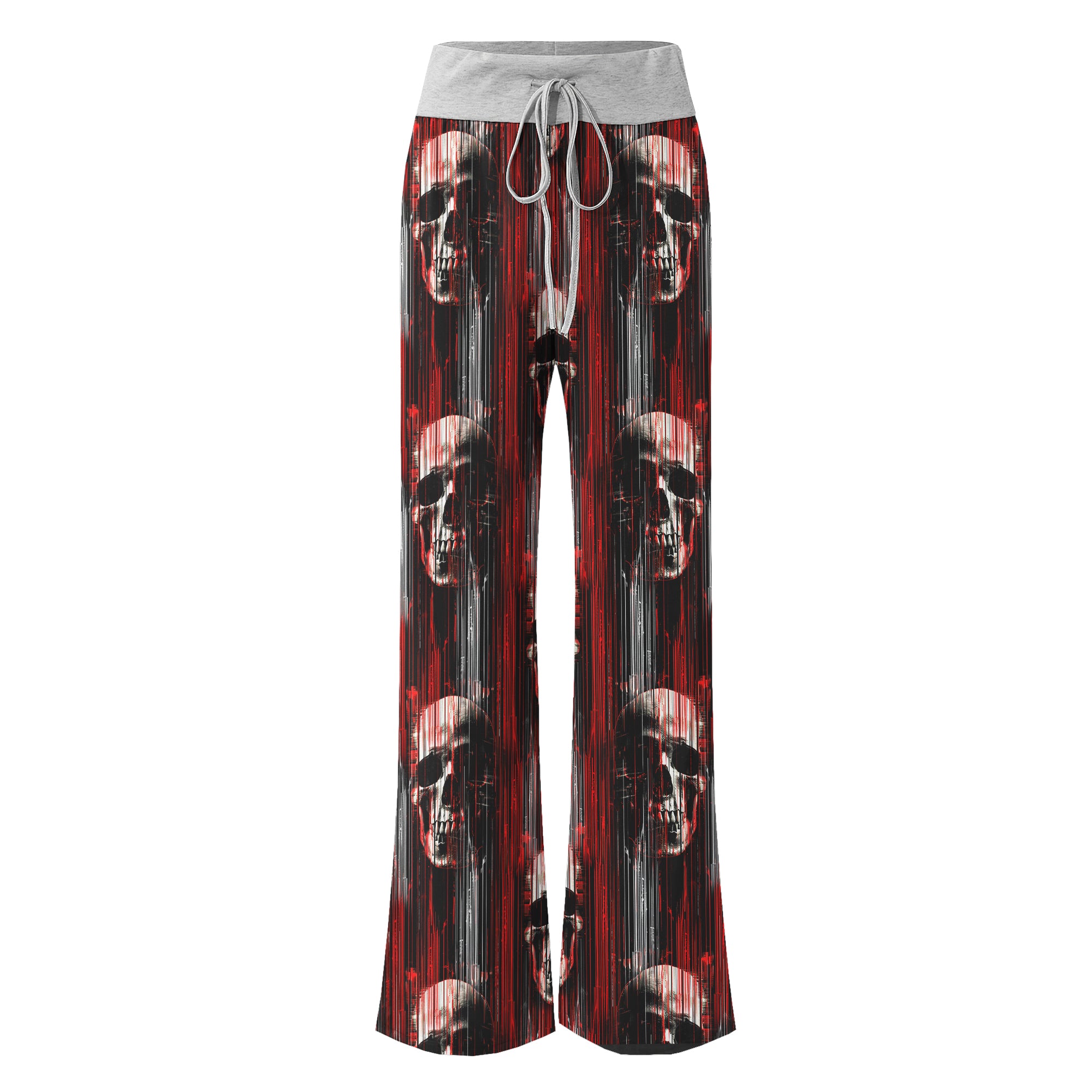 Red Horror Skull Pattern Women's High-waisted Wide Leg Pants | Wonder Skull