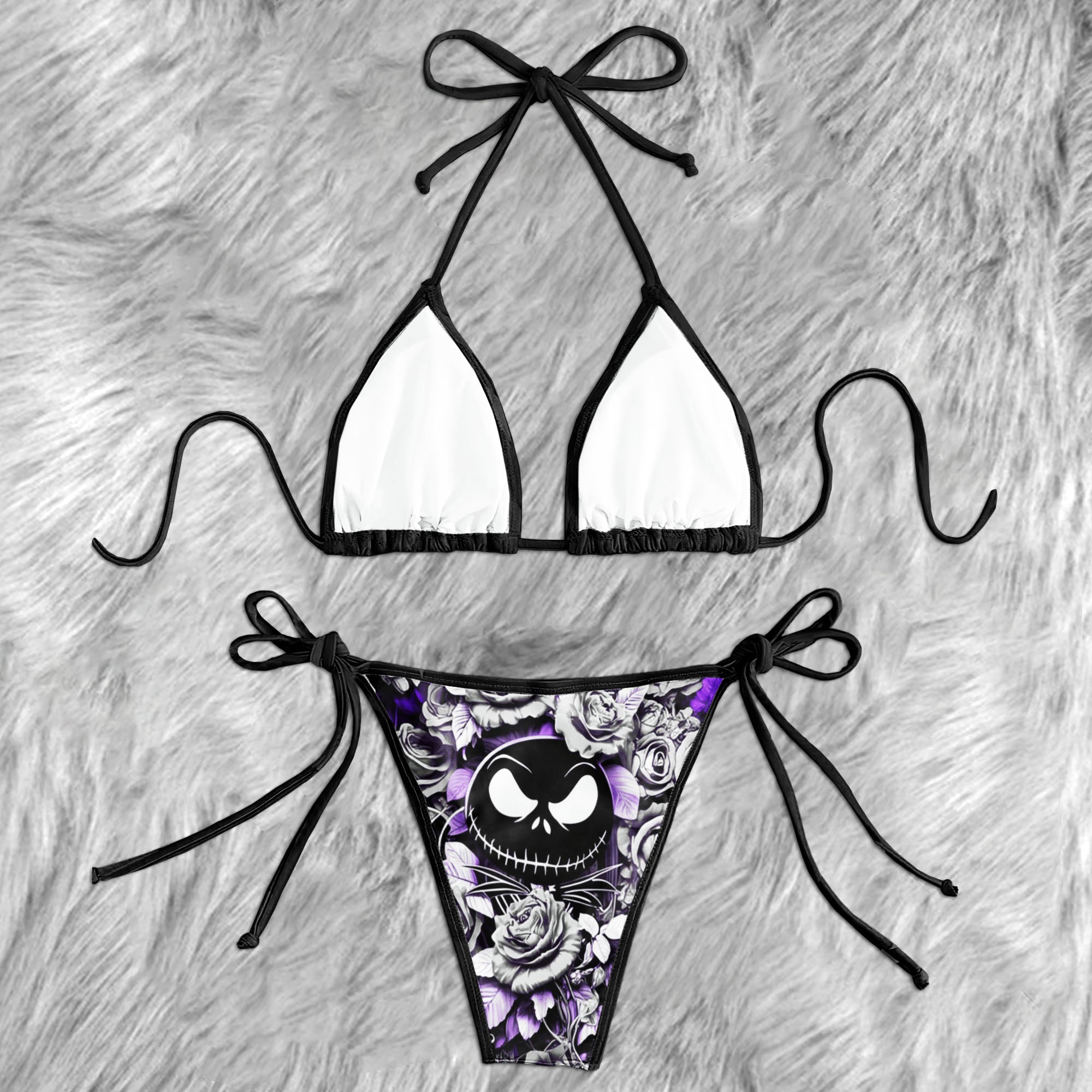 Dark Floral Pruple Skull Micro Triangle Bikini Swimsuit