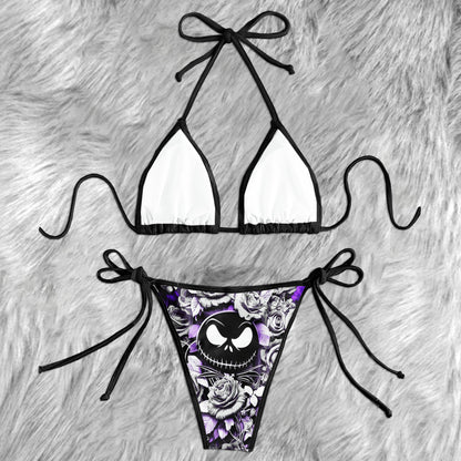 Dark Floral Pruple Skull Micro Triangle Bikini Swimsuit