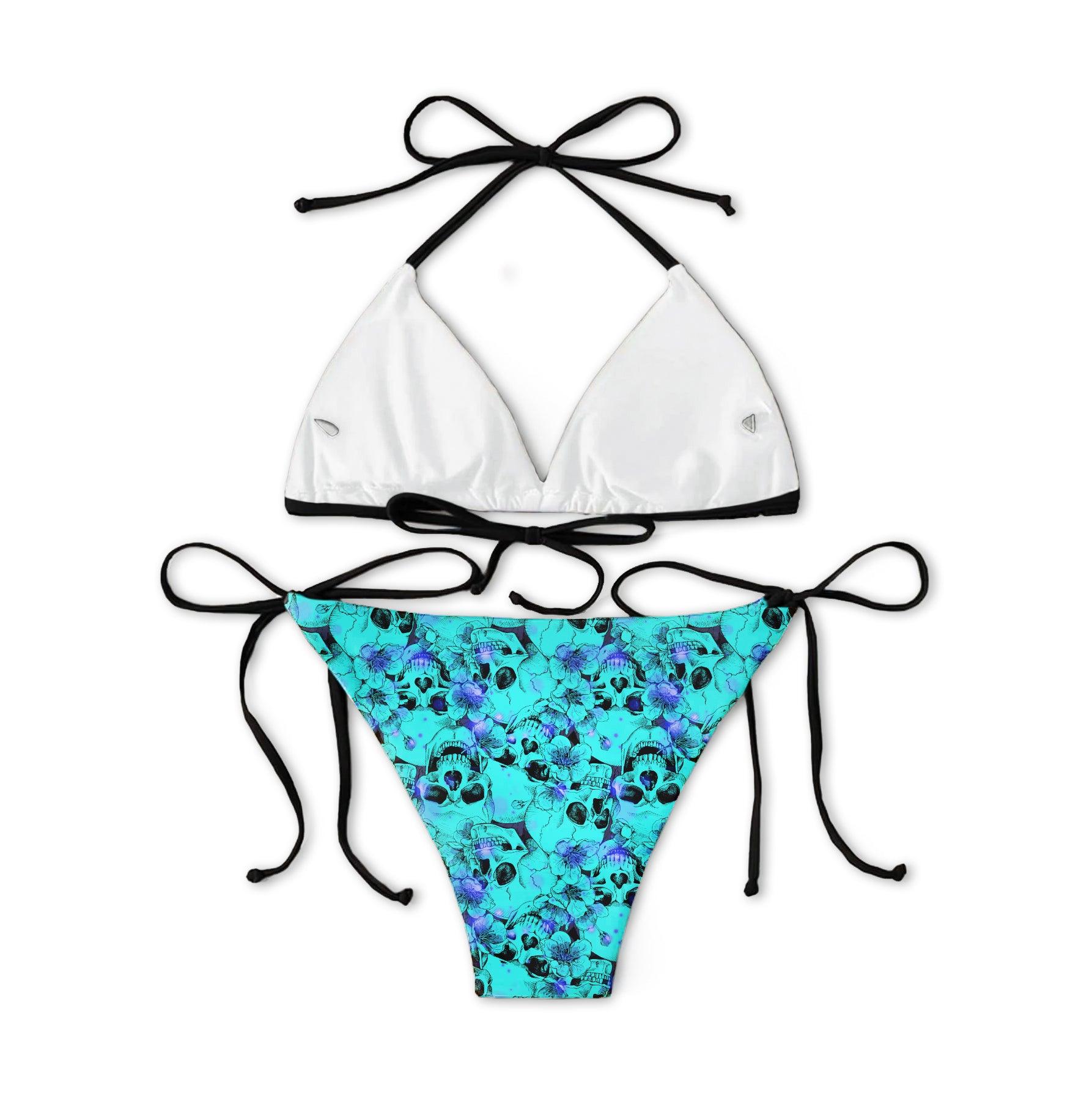 Cyan Blue Skull Pattern Micro Triangle Bikini Swimsuit - Wonder Skull