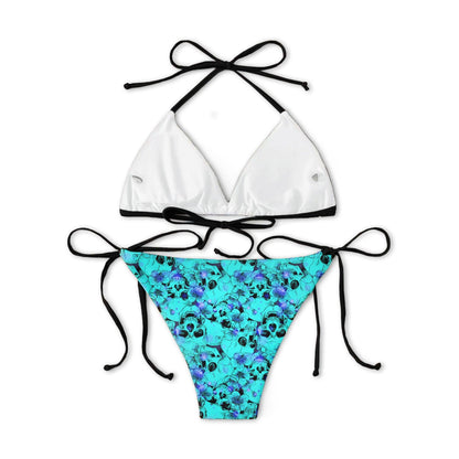 Cyan Blue Skull Pattern Micro Triangle Bikini Swimsuit - Wonder Skull