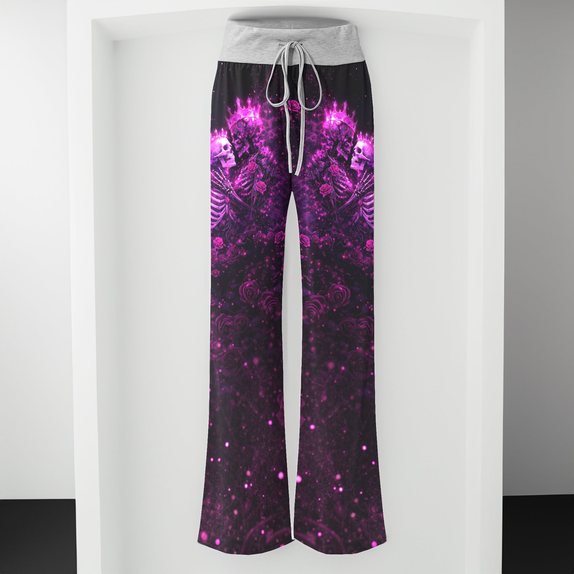 Eternal Purple Rose Skeleton Women's High-waisted Wide Leg Pants