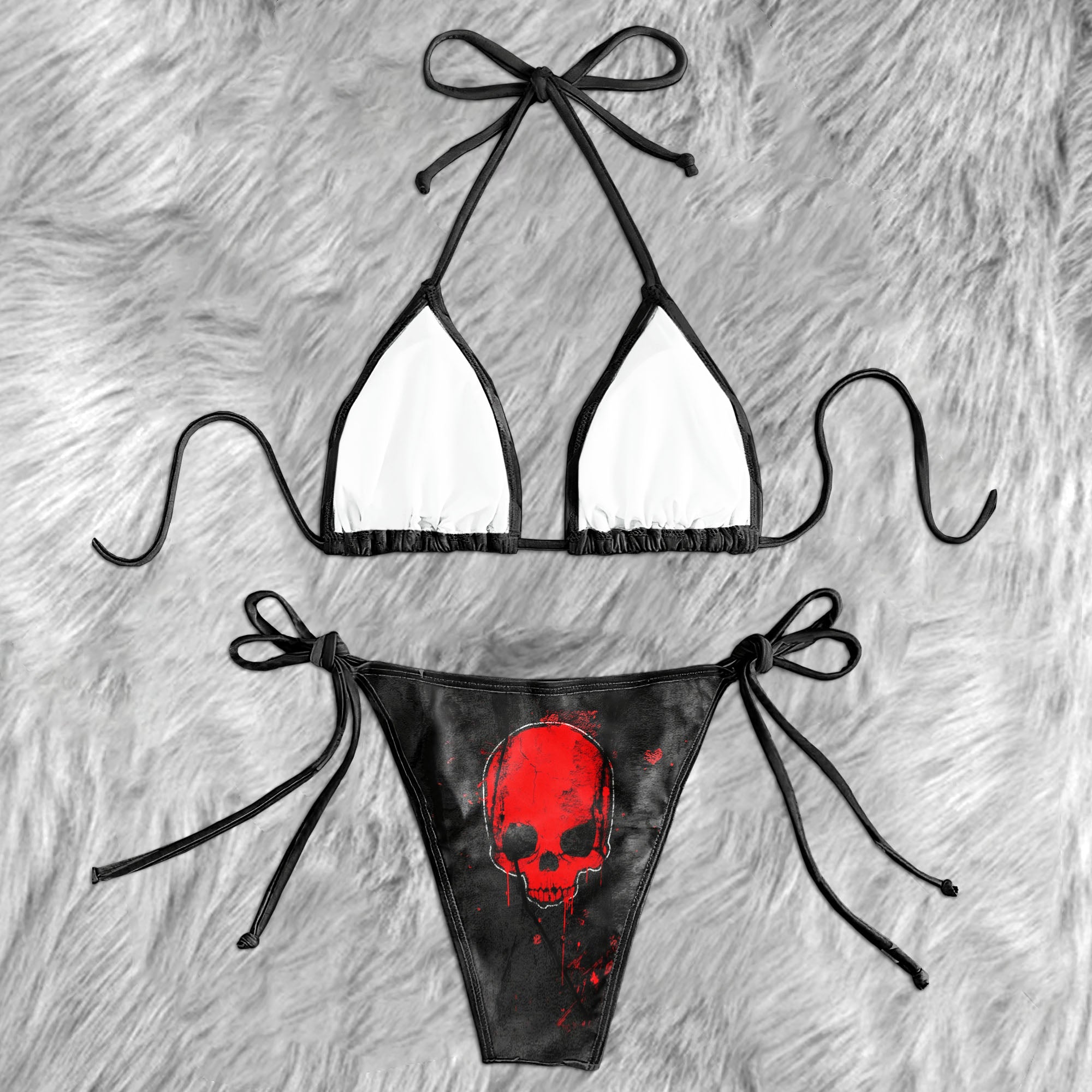 Crimson Skull Stone Pattern Micro Triangle Bikini Swimsuit