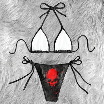 Crimson Skull Stone Pattern Micro Triangle Bikini Swimsuit
