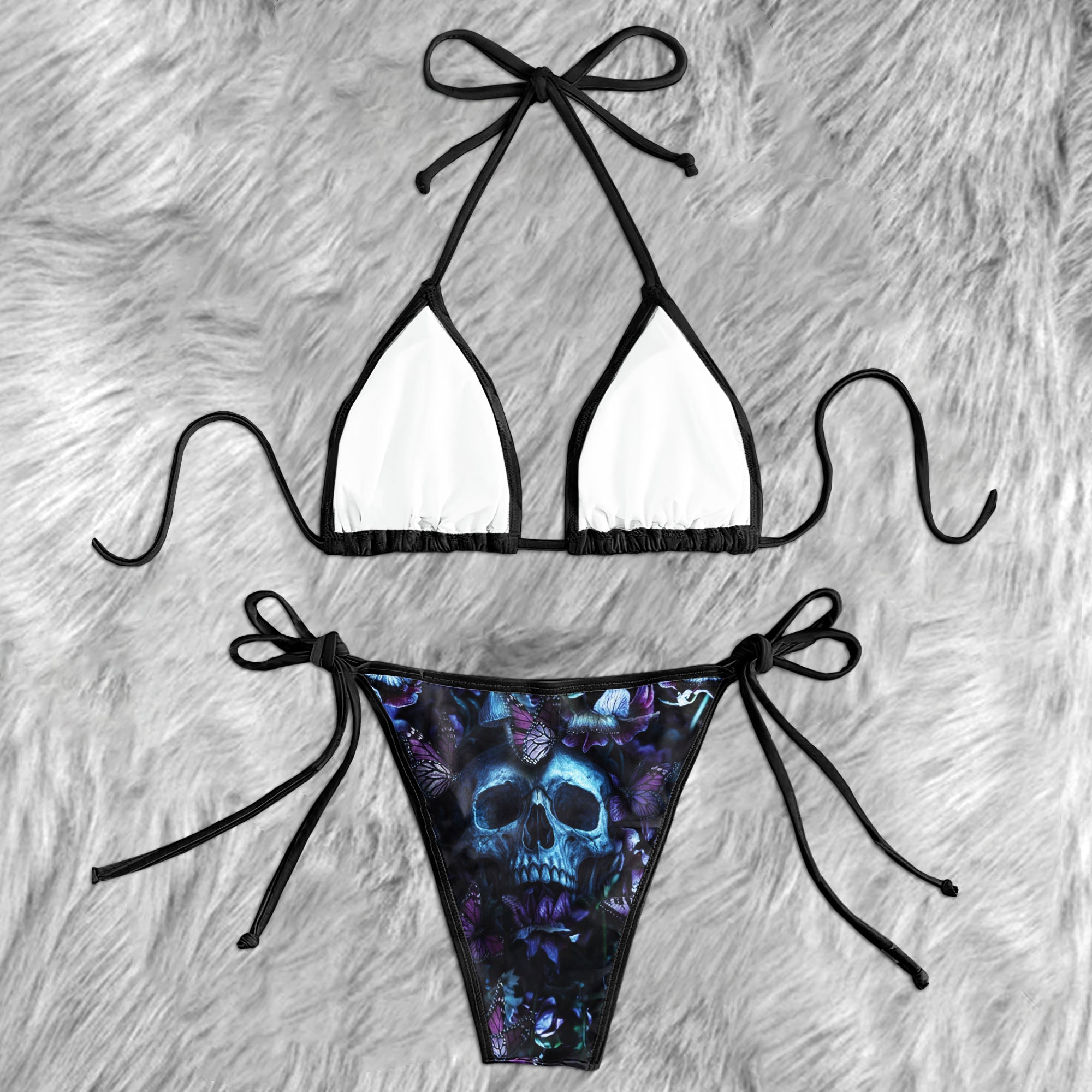 Gothic Butterfly Skull Garden Micro Triangle Bikini Swimsuit