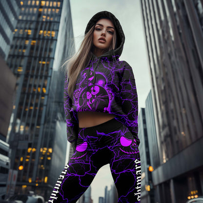 Women Hoodie and Leggings, Purple Couple Night Art Outwear Pants Outfit