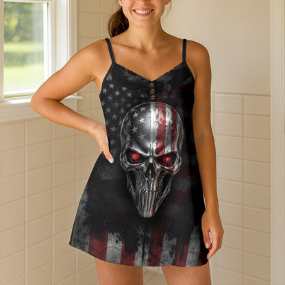 Gothic American Skull Art Short Cami Dress