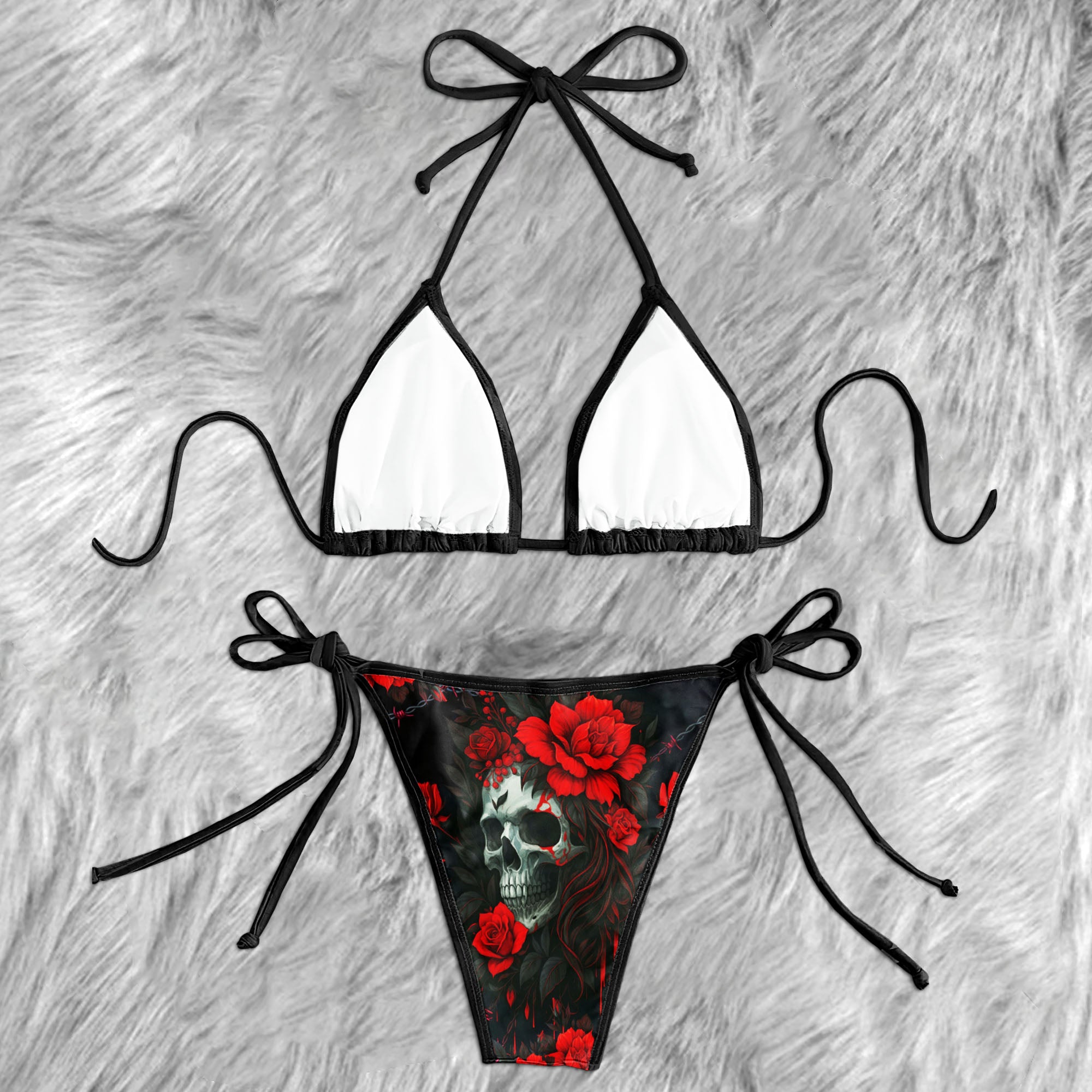 Crimson Skull Barbed Wire Micro Triangle Bikini Swimsuit