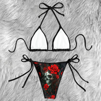 Crimson Skull Barbed Wire Micro Triangle Bikini Swimsuit