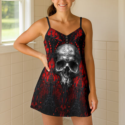 Silver Filigree Dark Skull Short Cami Dress