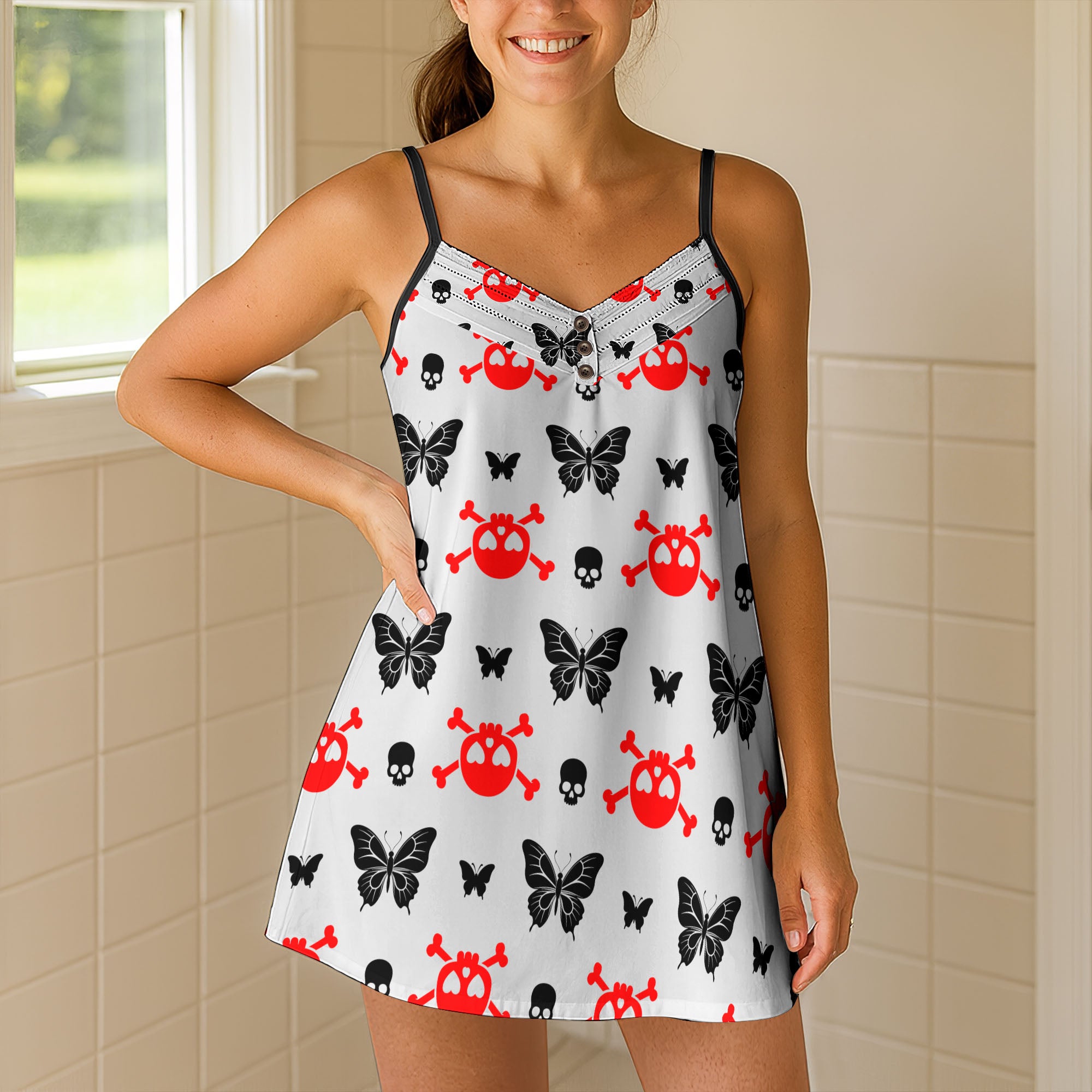 Dark Romance Skull Pattern Short Cami Dress