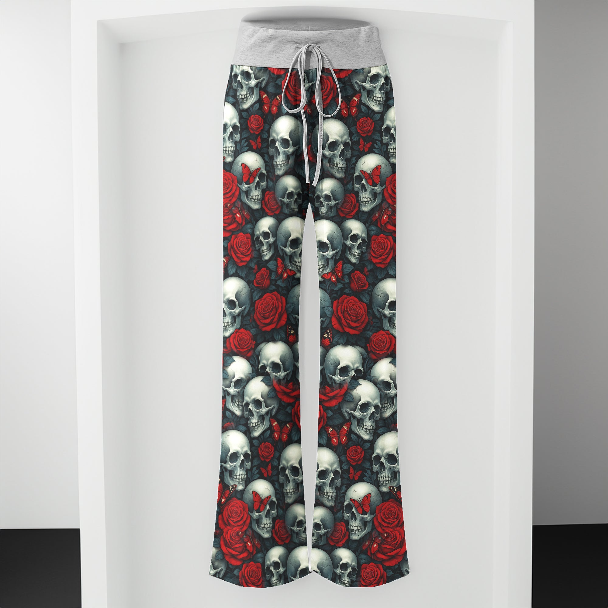 Skull Rose Gothic Seamless  Women's High-waisted Wide Leg Pants