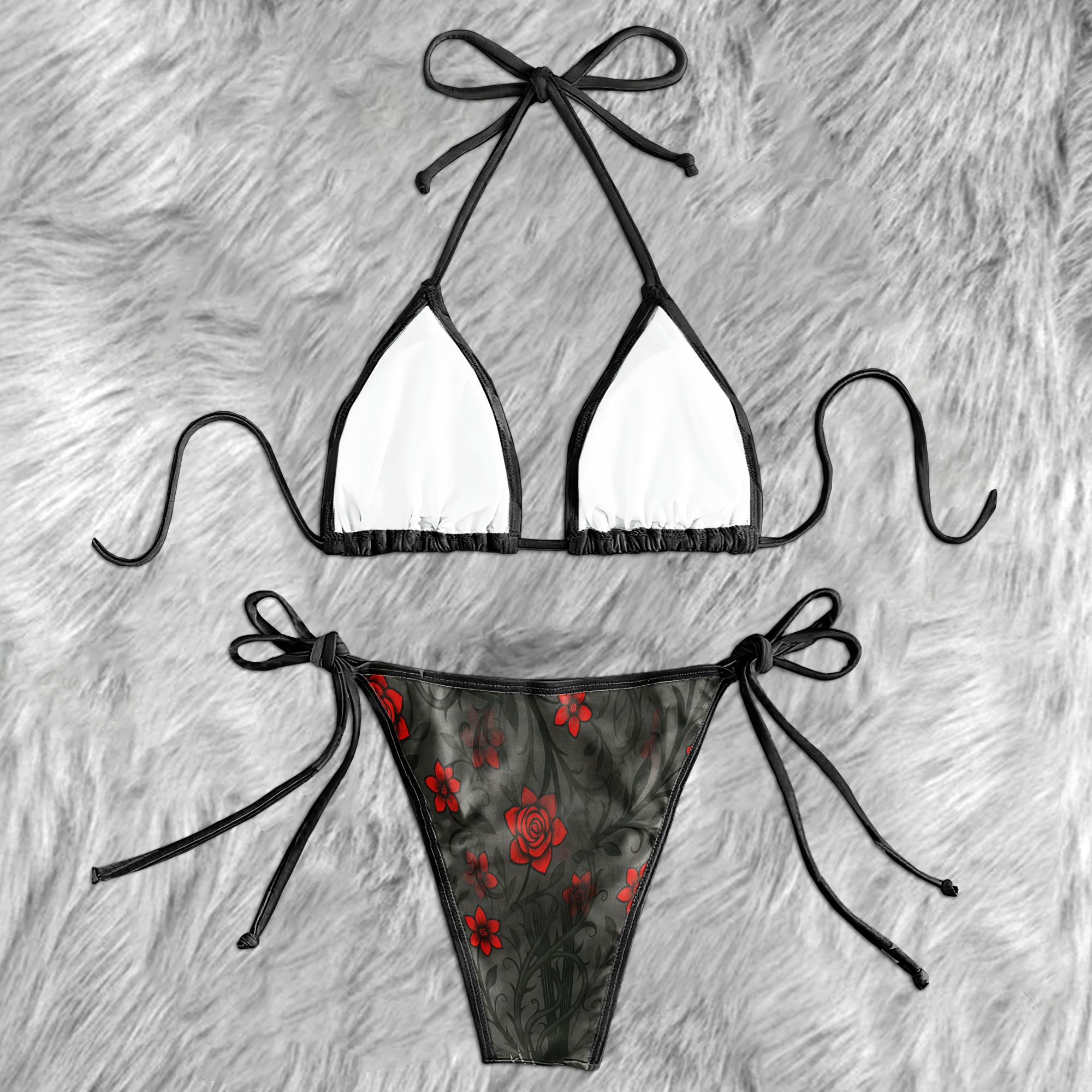 Grinning Red Bloom Micro Triangle Bikini Swimsuit