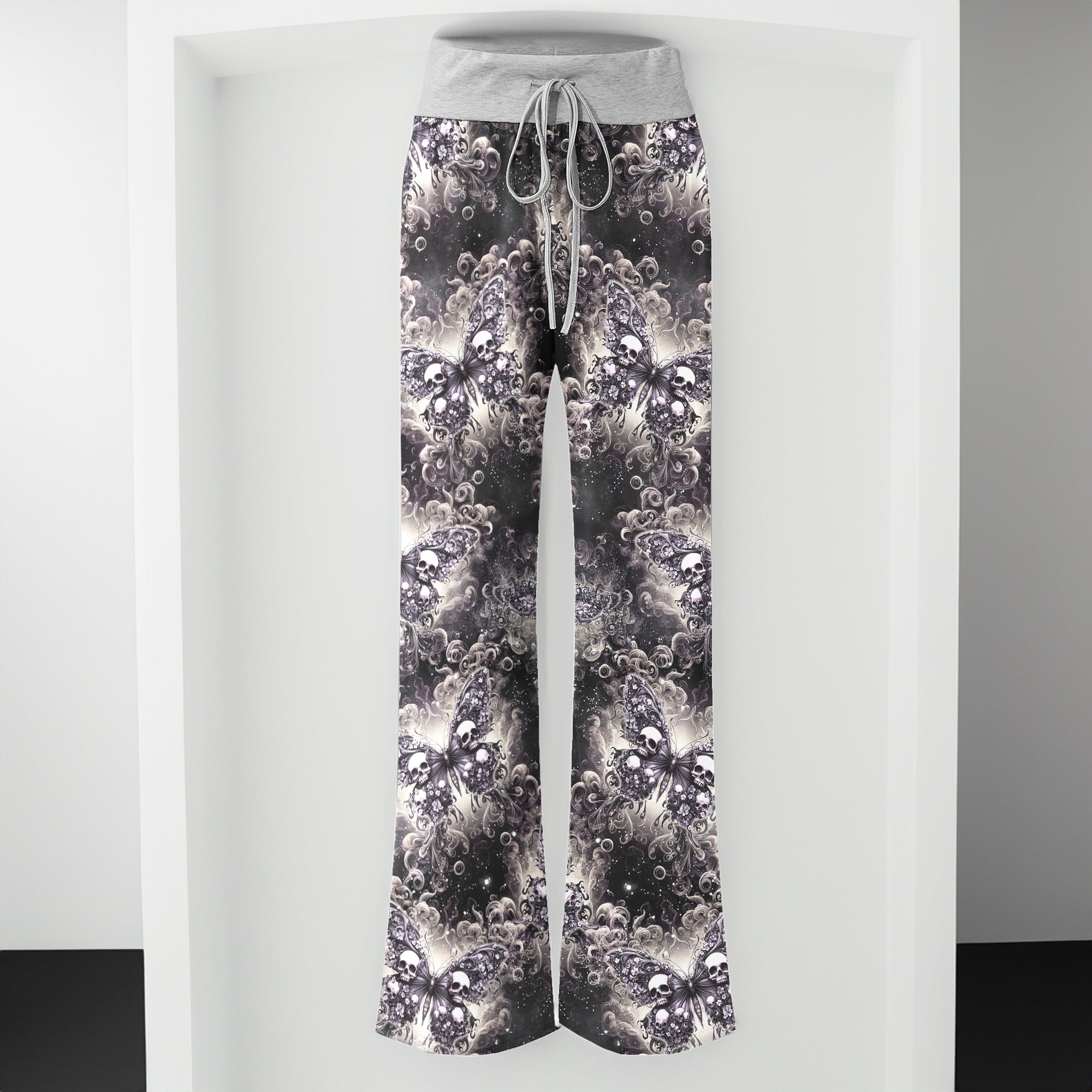Galaxy Buterfly Skull Pattern Women's High-waisted Wide Leg Pants