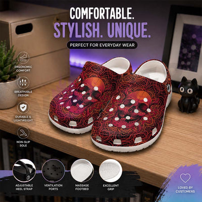 Wonder Skull Lightweight Clog Sandals are designed for all-day comfort. Featuring breathable ventilation holes, a cushioned footbed, and a pivoting heel strap, these versatile unisex clogs are perfect for use at home, outdoors, or at work — whatever your profession may be.