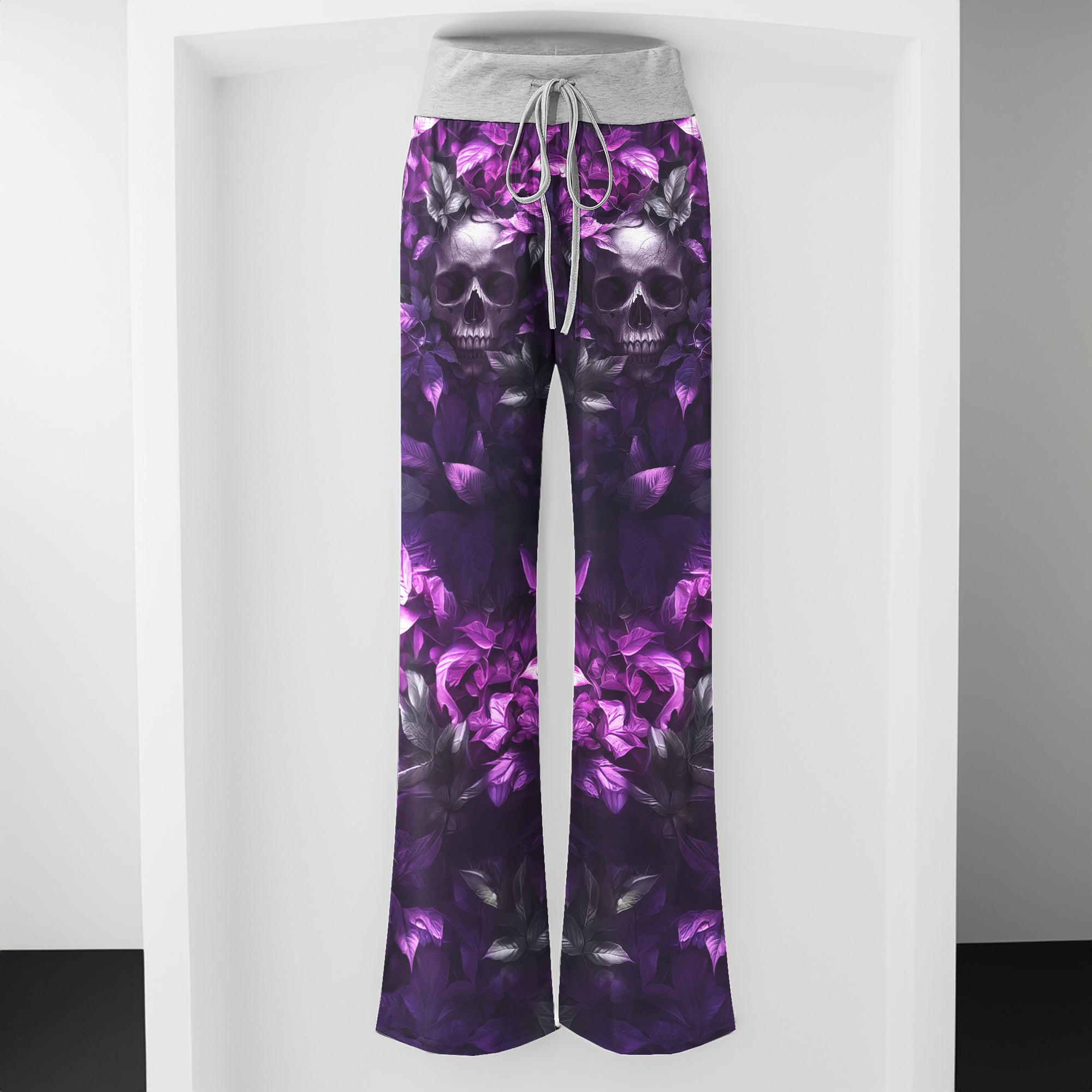 Purple Skull Filigree Rose Women's High-waisted Wide Leg Pants
