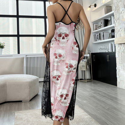 Pastel Metal Skull Pattern Women's Lace Cami Sleepwear