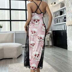 Pastel Metal Skull Pattern Women's Lace Cami Sleepwear