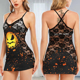 Orange Halloween Scary Face Women's Black Lace Babydolls Nightgowns | Women Sleepwear Babydoll, Nightgowns