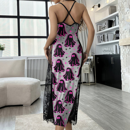 Pink Boo Pattern Women's Lace Cami Sleepwear