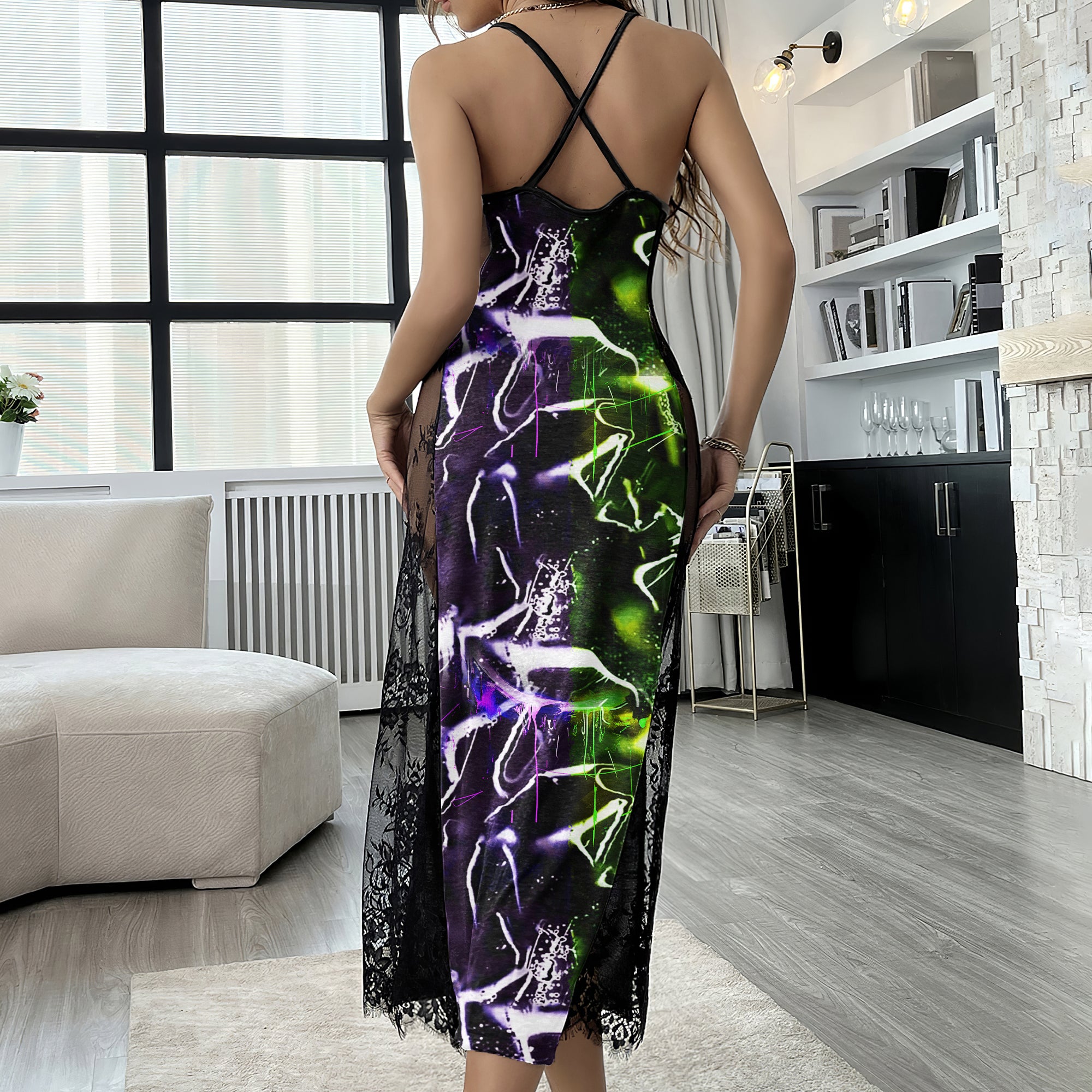 Neon Graffiti Skull Art Women's Lace Cami Sleepwear