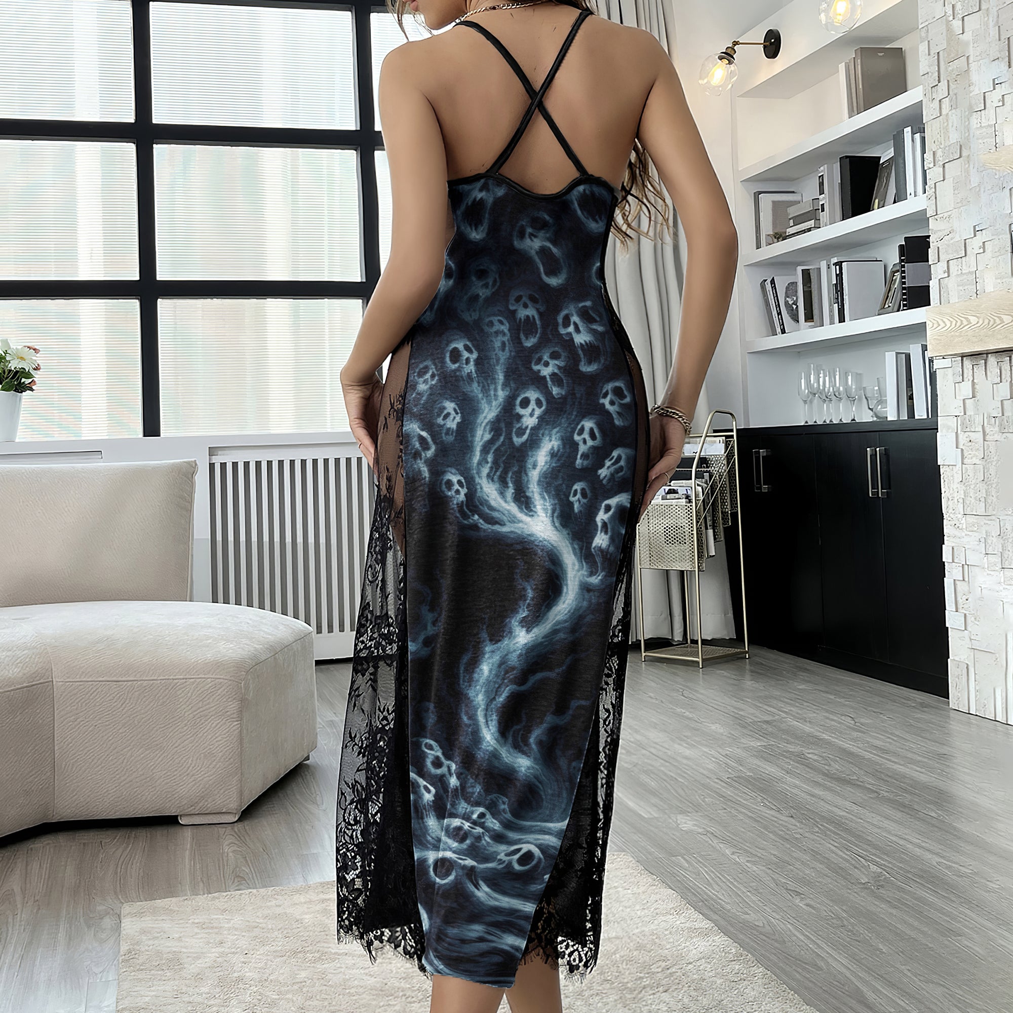 Gothic Skull Smoke Art Lace Cami Sleepwear