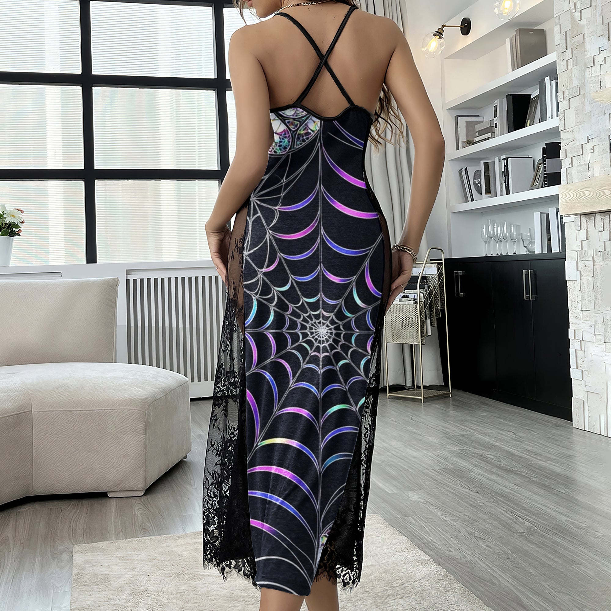 Holographic Skeleton Spider Lace Cami Sleepwear