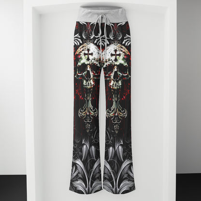 Red Cross Skull Art Women's High-waisted Wide Leg Pants | Wonder Skull